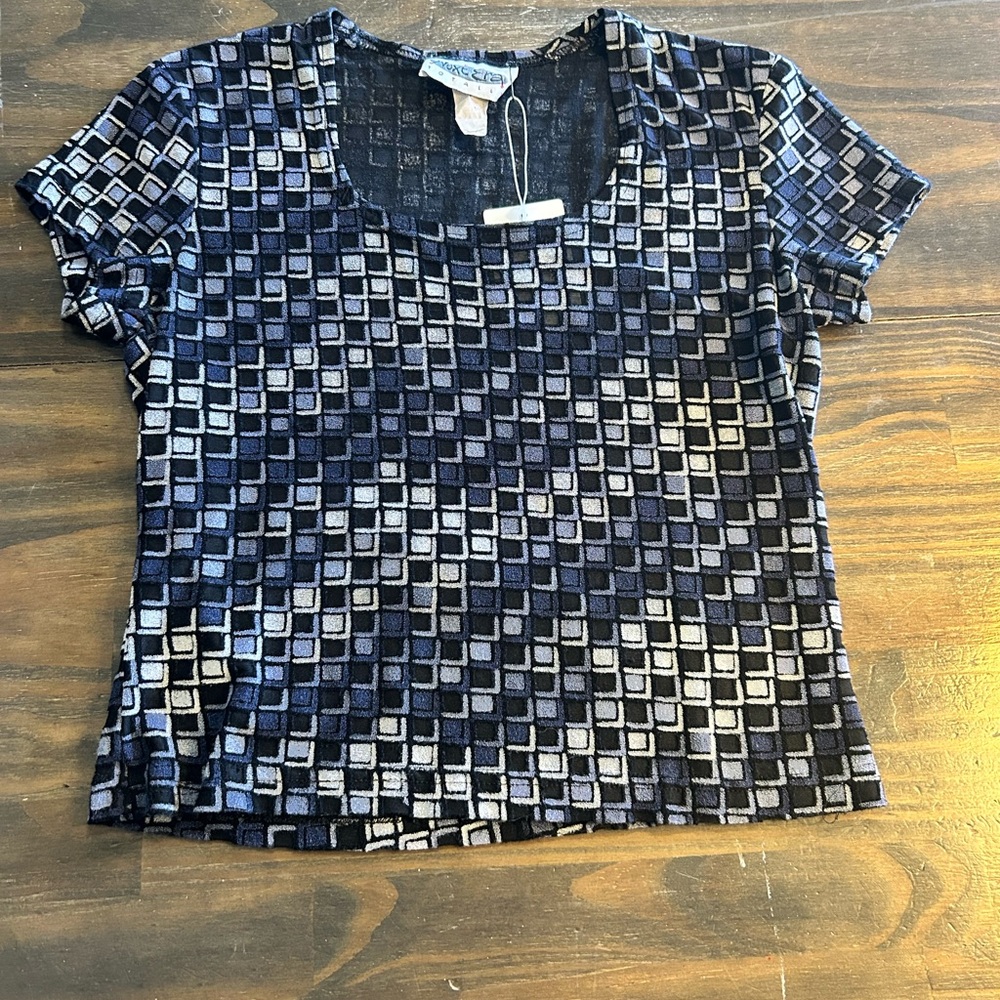 Vintage Geometric Blue, White, Black Top